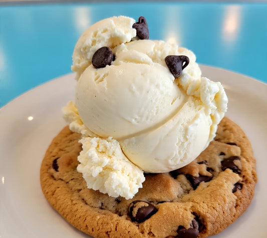 Chocolate chip cookie and ice cream